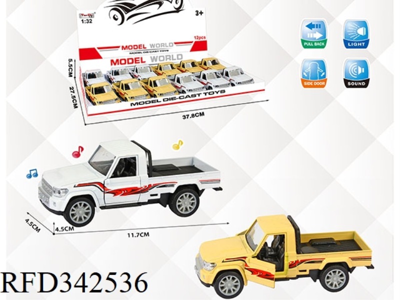 1:32 SIMULATION PULL BACK ALLOY CAR TWO-DOOR SINGLE-ROW PICKUP WITH LIGHT AND MUSIC 12PCS