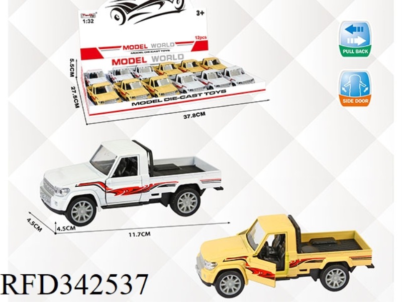 1:32 SIMULATION PULL BACK ALLOY CAR TWO-DOOR SINGLE-ROW PICKUP 12PCS