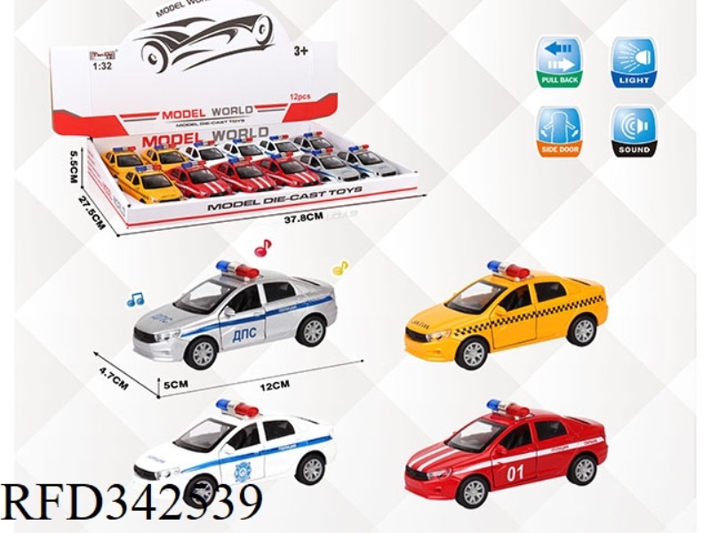 1:32 SIMULATION RUSSIAN CAR POLICE CAR PULL BACK ALLOY CAR TWO DOORS WITH LIGHT AND MUSIC 12PCS