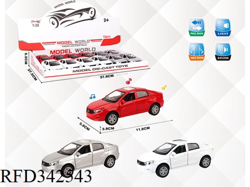 1:32 SIMULATION RUSSIAN CAR, PULL BACK ALLOY CAR, TWO DOORS WITH LIGHT AND MUSIC 12PCS