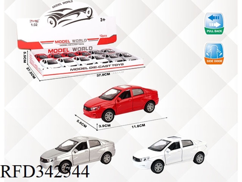 1:32 SIMULATION RUSSIAN CAR, PULL BACK ALLOY CAR WITH TWO DOORS 12PCS