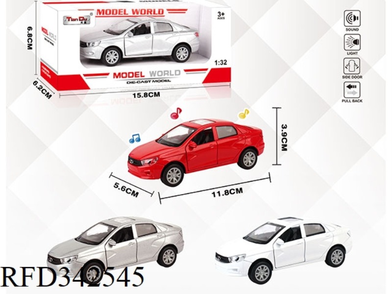 1:32 SIMULATION RUSSIAN CAR, PULL BACK ALLOY CAR WITH TWO DOORS WITH LIGHT AND MUSIC