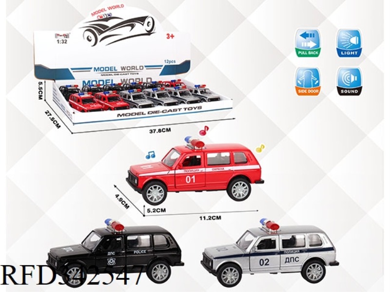 1:32 SIMULATION RUSSIAN OFF-ROAD POLICE CAR PULL BACK ALLOY CAR WITH TWO DOORS WITH LIGHT AND MUSIC