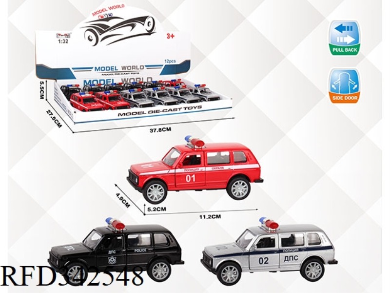 1:32 SIMULATION RUSSIAN OFF-ROAD POLICE CAR PULL BACK ALLOY CAR WITH TWO DOORS 12PCS