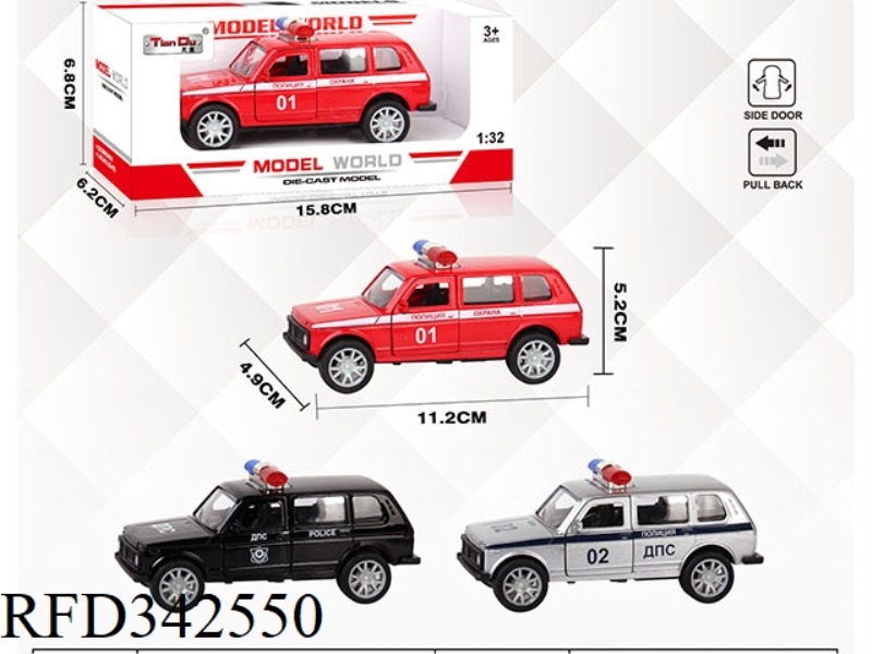 1:32 SIMULATION RUSSIAN OFF-ROAD POLICE CAR, PULL BACK ALLOY CAR WITH TWO DOORS