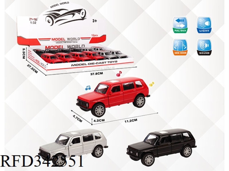 1:32 SIMULATION RUSSIAN OFF-ROAD PULL BACK ALLOY CAR WITH TWO DOORS WITH LIGHT AND MUSIC 12PCS