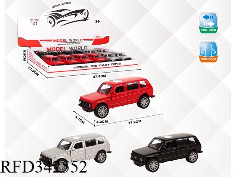 1:32 SIMULATION RUSSIAN OFF-ROAD PULL BACK ALLOY CAR WITH TWO DOORS 12PCS