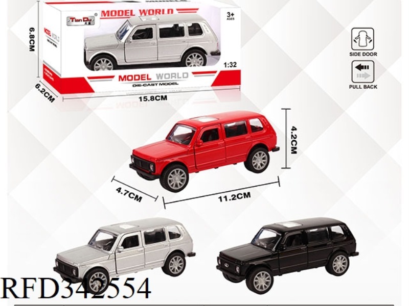 1:32 SIMULATION OF RUSSIAN OFF-ROAD, PULL BACK ALLOY CAR WITH TWO DOORS