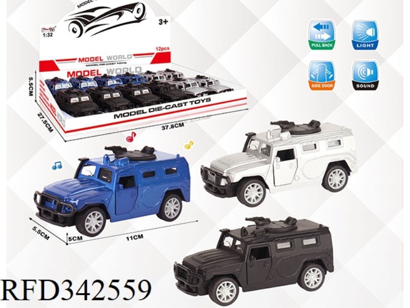 1:32 SIMULATION RUSSIAN MILITARY VEHICLE PULL BACK ALLOY CAR TWO DOORS WITH LIGHT AND MUSIC 12PCS