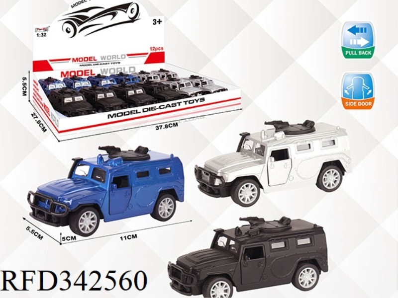 1:32 SIMULATION RUSSIAN MILITARY VEHICLE PULL BACK ALLOY CAR WITH TWO DOORS 12PCS