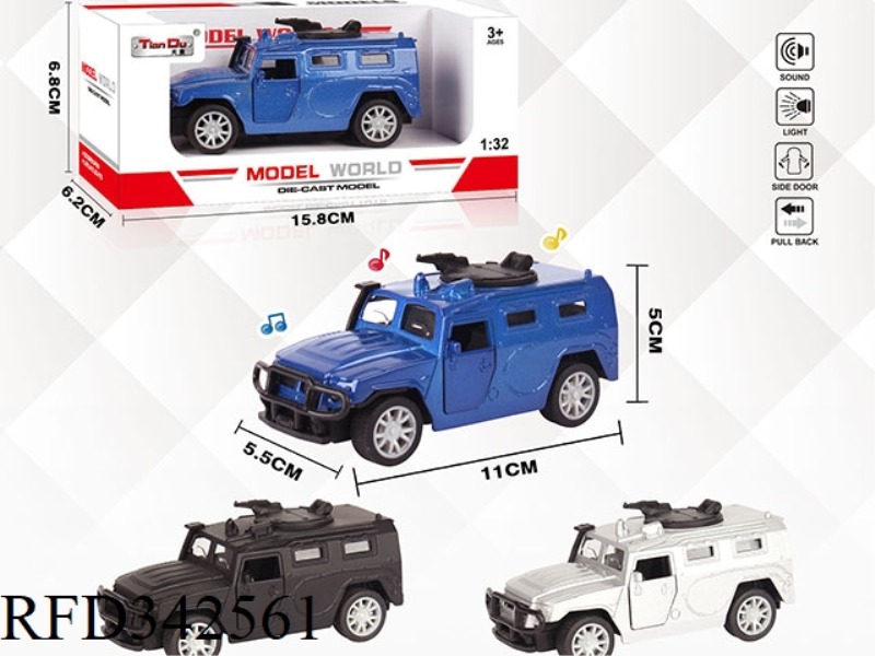 1:32 SIMULATION RUSSIAN MILITARY VEHICLE PULL BACK ALLOY CAR WITH TWO DOORS WITH LIGHT AND MUSIC