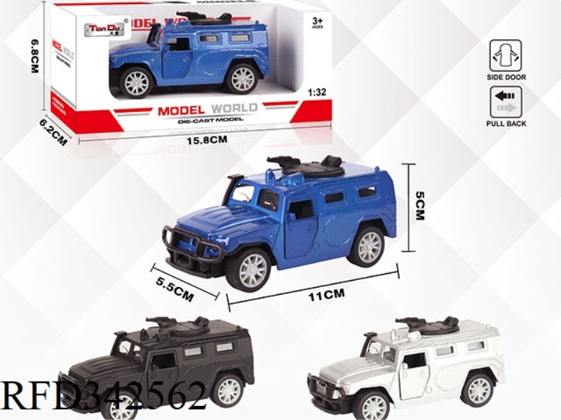 1:32 SIMULATION RUSSIAN MILITARY VEHICLE, PULL BACK ALLOY CAR WITH TWO DOORS