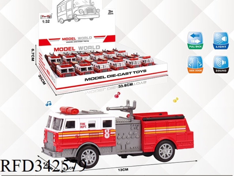 1:32 ALLOY FIRE TRUCK WITH WATER GUN WITH LIGHT AND MUSIC 12PCS
