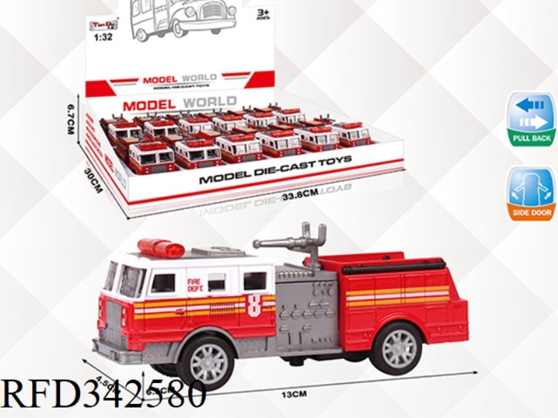 1:32 ALLOY FIRE TRUCK WITH WATER GUN 12PCS