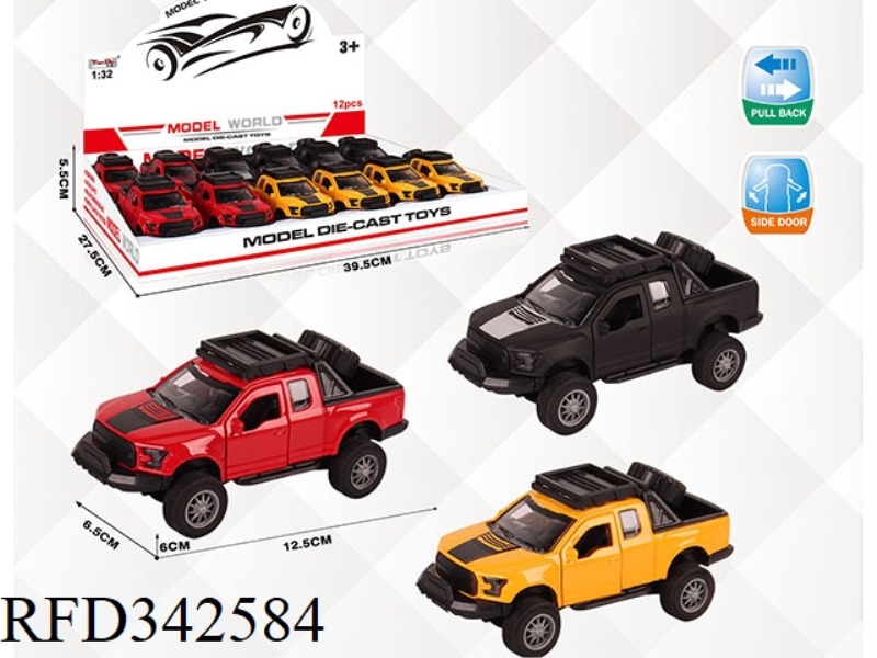 1:32 SIMULATION FORD RAPTOR PULL BACK ALLOY CAR WITH TWO DOORS 12PCS