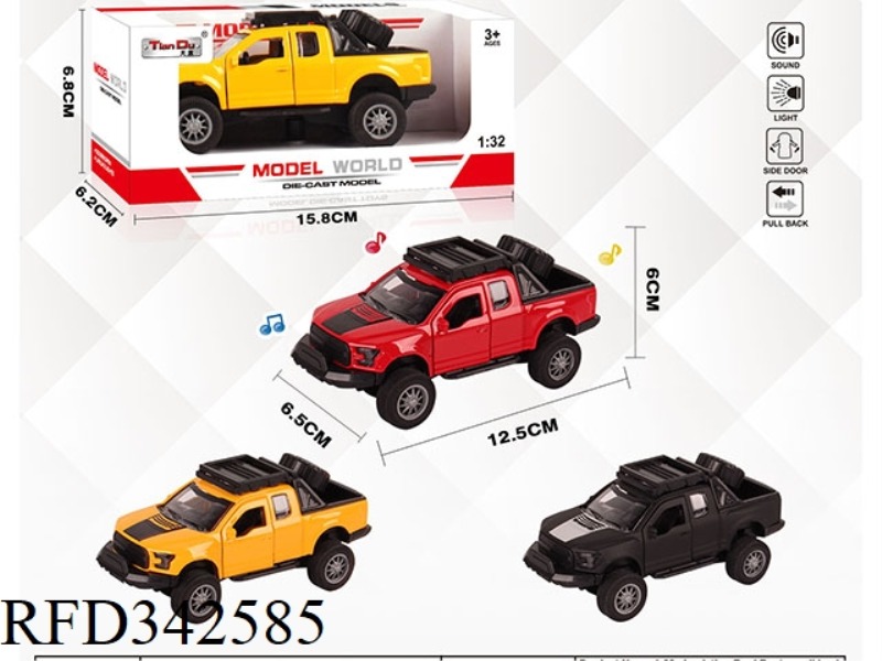 1:32 SIMULATION FORD RAPTOR PULL BACK ALLOY CAR WITH TWO DOORS WITH LIGHT AND MUSIC