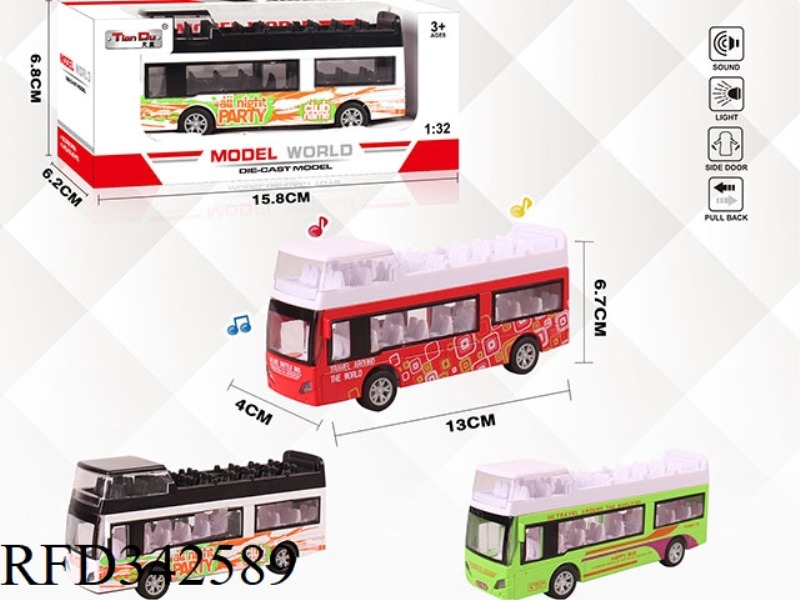 1:32 DOUBLE DOOR PULL BACK ALLOY DOUBLE DECKER BUS WITH LIGHT AND MUSIC