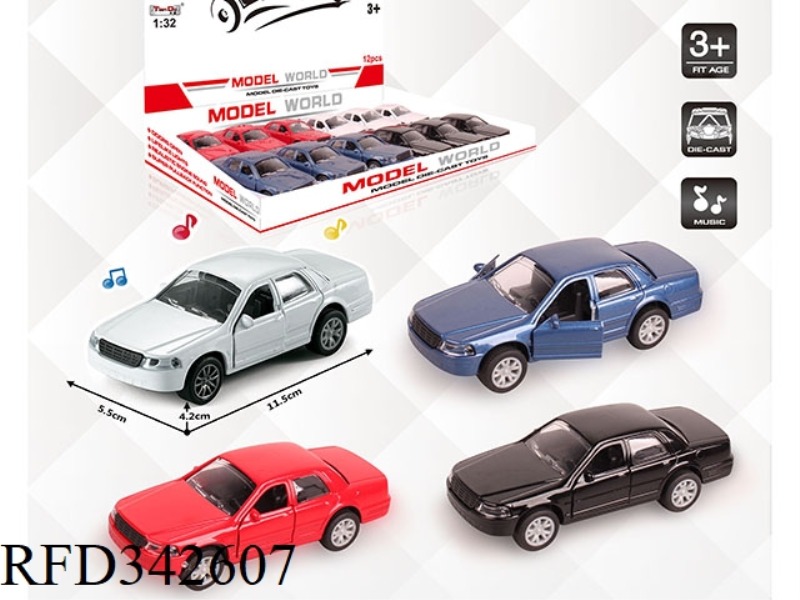 1:32 SIMULATION FORD CROWN PULL BACK ALLOY CAR WITH TWO DOORS WITH LIGHT AND MUSIC 12PCS
