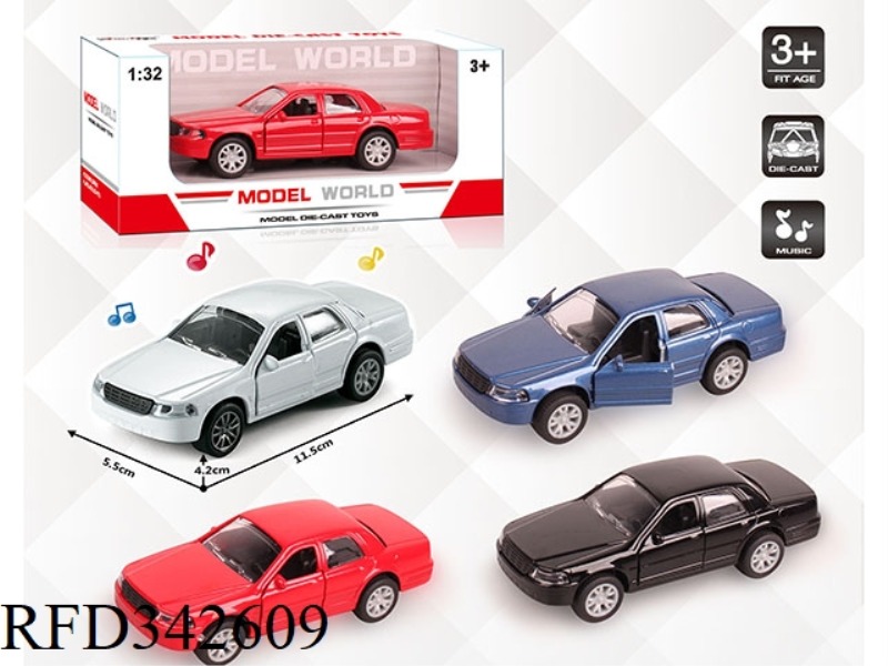 1:32 SIMULATION FORD CROWN PULL BACK ALLOY CAR WITH TWO DOORS WITH LIGHT AND MUSIC