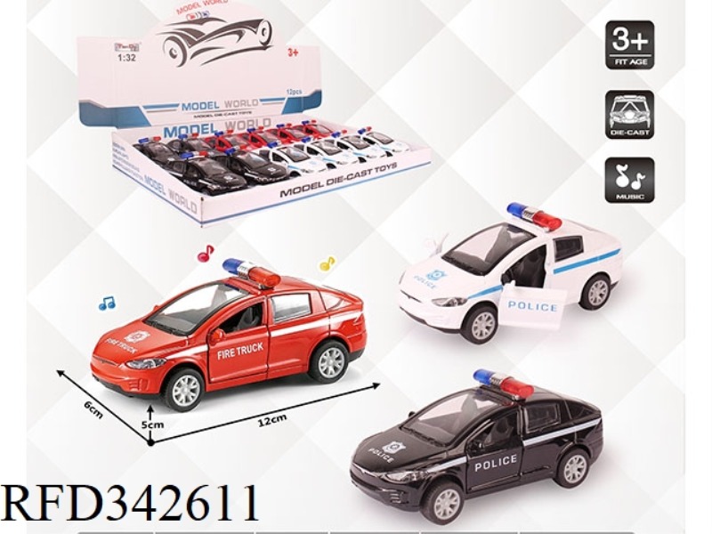 1:32 SIMULATION OF TRUSS POLICE CAR POLICE CAR PULL BACK ALLOY CAR WITH TWO DOORS WITH LIGHT AND MUS