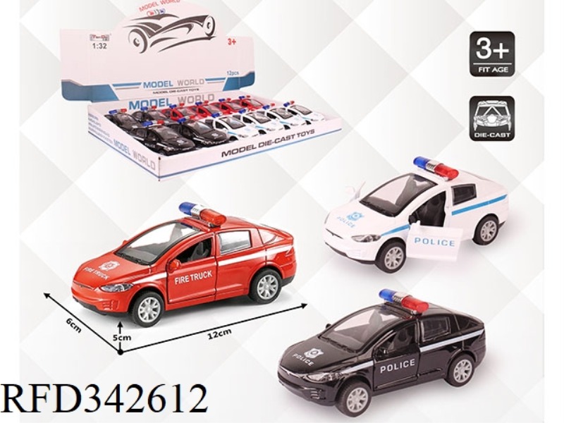 1:32 SIMULATION OF TRUSS POLICE CAR, POLICE CAR, PULL BACK ALLOY CAR WITH TWO DOORS