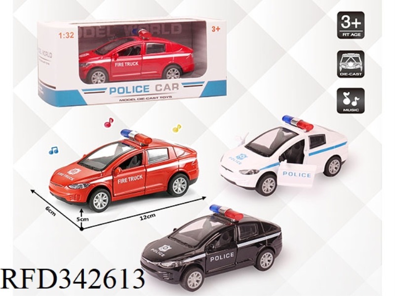1:32 SIMULATION OF TRUSS POLICE CAR POLICE CAR PULL BACK ALLOY CAR WITH TWO DOORS WITH LIGHT AND MUS