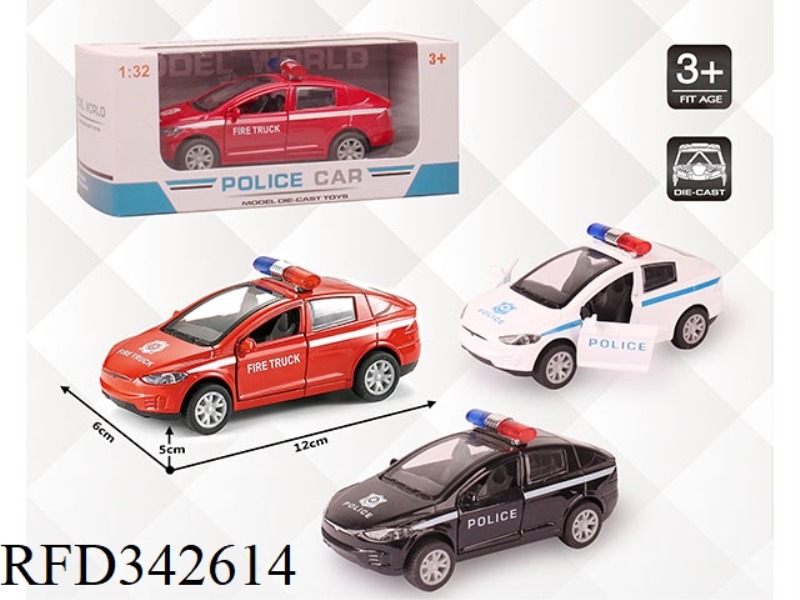 1:32 SIMULATION OF TRUSS POLICE CAR, POLICE CAR, PULL BACK ALLOY CAR WITH TWO DOORS