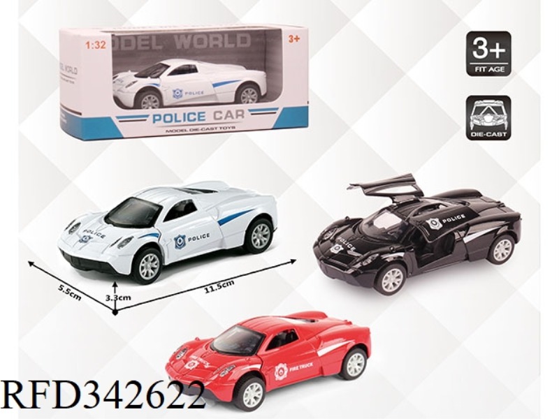 1:32 SIMULATION PAGANI POLICE CAR POLICE CAR PULL BACK ALLOY CAR WITH TWO DOORS