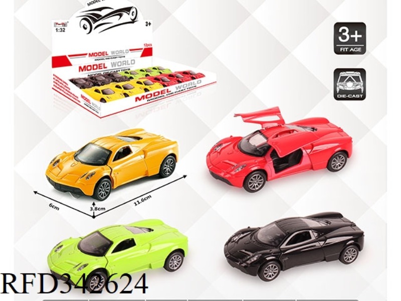 1:32 SIMULATION PAGANI PULL BACK ALLOY CAR WITH TWO DOORS 12PCS