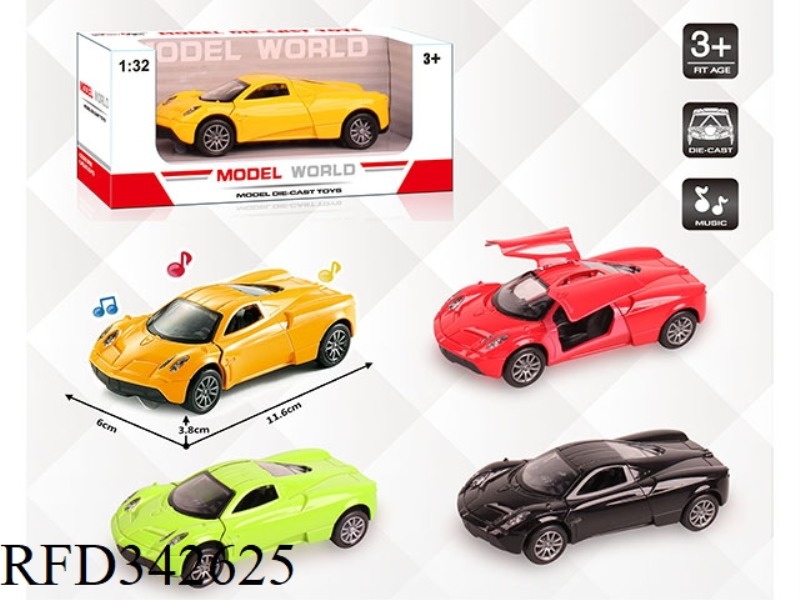 1:32 SIMULATION PAGANI PULL BACK ALLOY CAR WITH TWO DOORS WITH LIGHT AND MUSIC