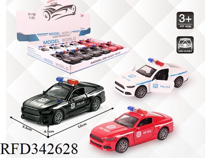 1:32 SIMULATION MUSTANG POLICE CAR, PULL BACK ALLOY CAR, TWO DOORS 12PCS