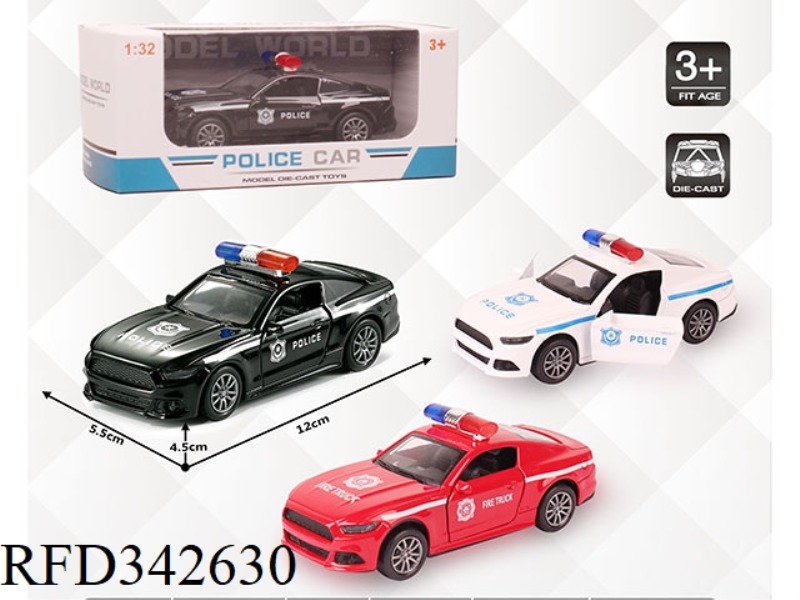 1:32 SIMULATED MUSTANG POLICE CAR, PULL BACK ALLOY CAR WITH TWO DOORS