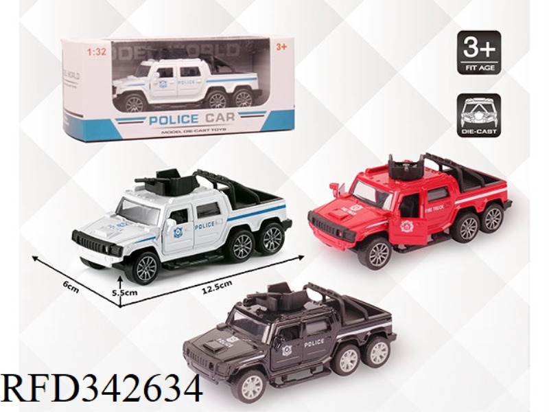 1:32 SIMULATION HUMMER MILITARY VEHICLE POLICE CAR, PULL BACK ALLOY CAR WITH TWO DOORS