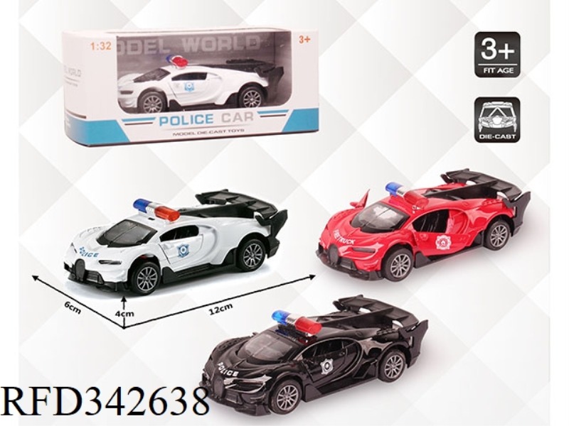 1:32 SIMULATION BUGATTI POLICE CAR, PULL BACK ALLOY CAR WITH TWO DOORS