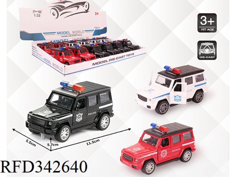 1:32 SIMULATION MERCEDES-BENZ G550 POLICE CAR, PULL BACK ALLOY CAR WITH TWO DOORS 12PCS