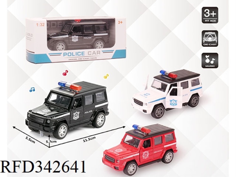 1:32 SIMULATION MERCEDES-BENZ G550 POLICE CAR, PULL BACK ALLOY CAR WITH TWO DOORS WITH LIGHT AND MUS