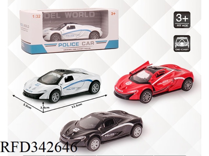1:32 SIMULATION MCLAREN POLICE CAR, PULL BACK ALLOY CAR WITH TWO DOORS