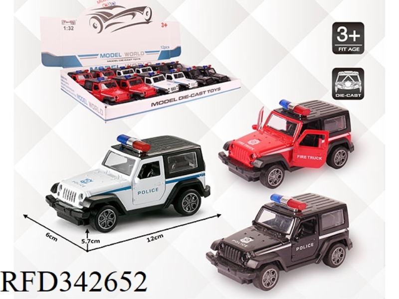 1:32 SIMULATION WRANGLER POLICE CAR, PULL BACK ALLOY CAR, TWO DOORS 12PCS