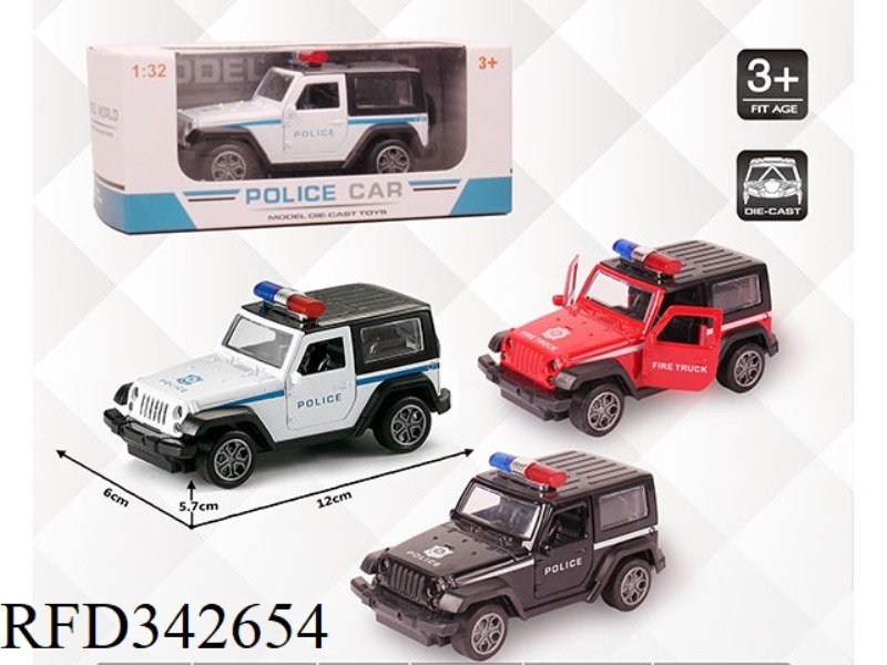 1:32 SIMULATION WRANGLER POLICE CAR, PULL BACK ALLOY CAR WITH TWO DOORS