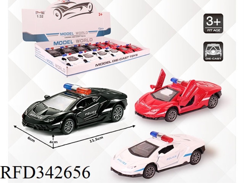 1:32 SIMULATION LAMBORGHINI 700 POLICE CAR, PULL BACK ALLOY CAR WITH TWO DOORS 12PCS