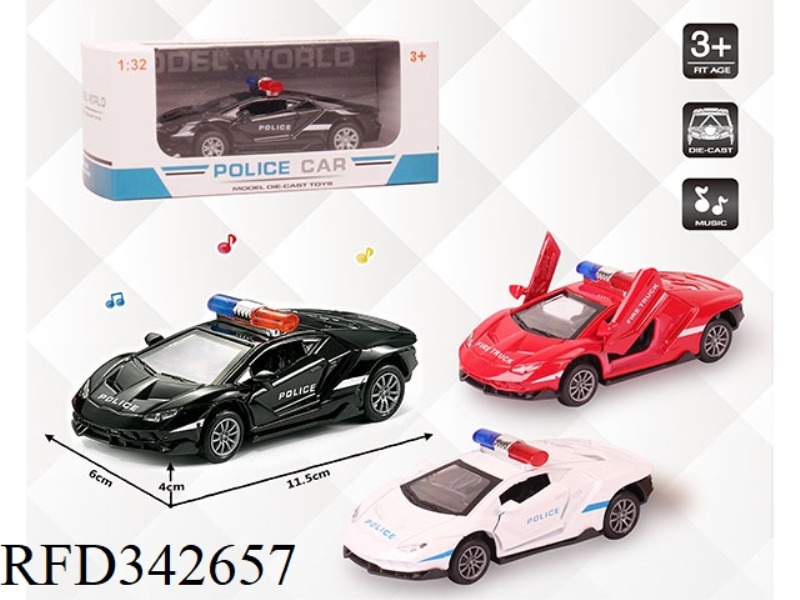 1:32 SIMULATION LAMBORGHINI 700 POLICE CAR PULL BACK ALLOY CAR WITH TWO DOORS WITH LIGHT AND MUSIC
