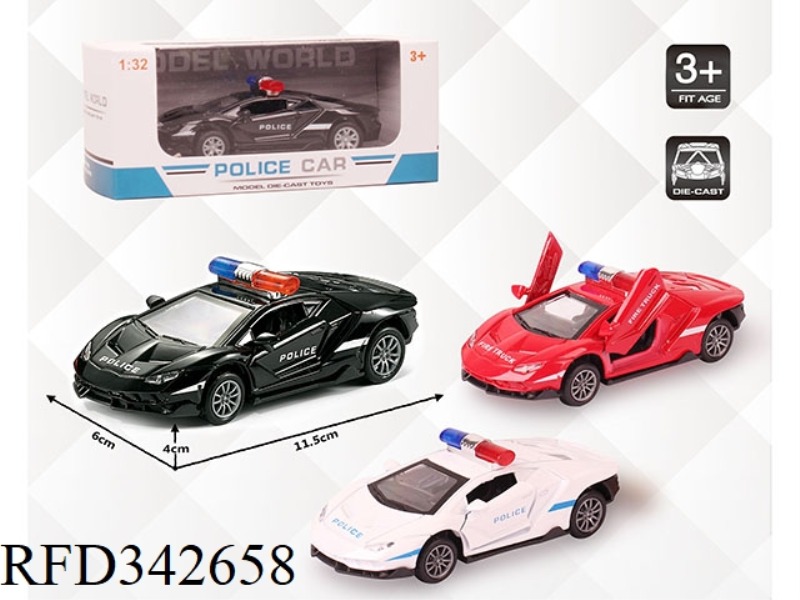 1:32 SIMULATED LAMBORGHINI 700 POLICE CAR, PULL BACK ALLOY CAR WITH TWO DOORS