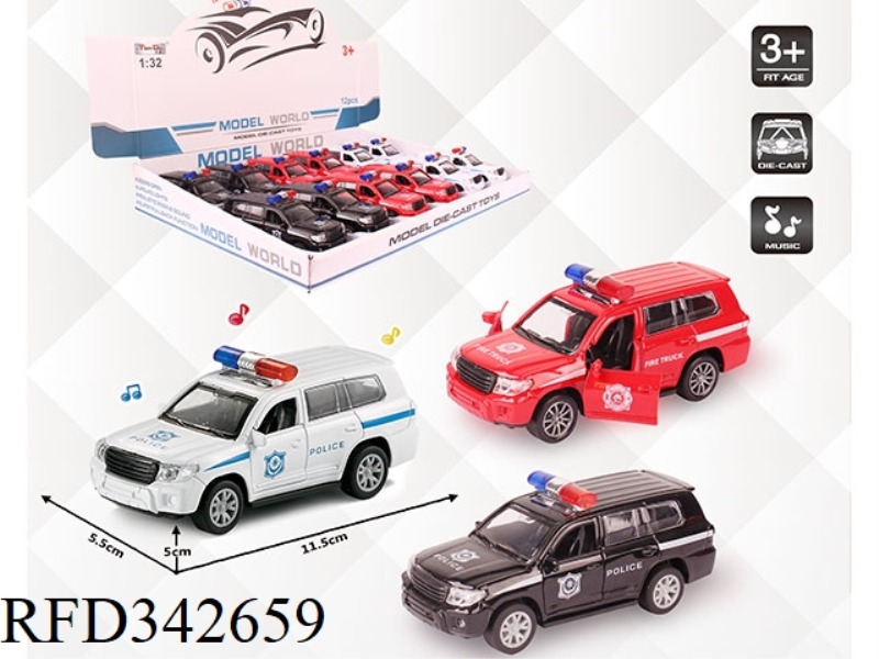 1:32 SIMULATION TOYOTA LAND CRUISER 2016 POLICE CAR, PULL BACK ALLOY CAR, TWO DOORS WITH LIGHT AND M