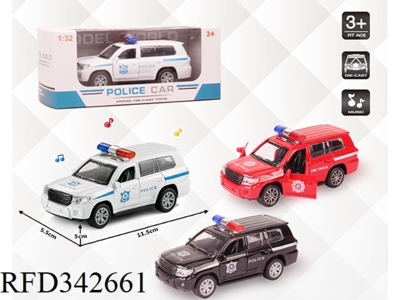 1:32 SIMULATION TOYOTA LAND CRUISER 2016 POLICE CAR, PULL BACK ALLOY CAR WITH TWO DOORS WITH LIGHT A