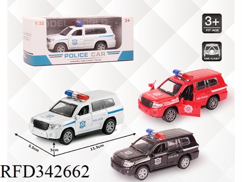 1:32 SIMULATION TOYOTA LAND CRUISER 2016 POLICE CAR, PULL BACK ALLOY CAR WITH TWO DOORS