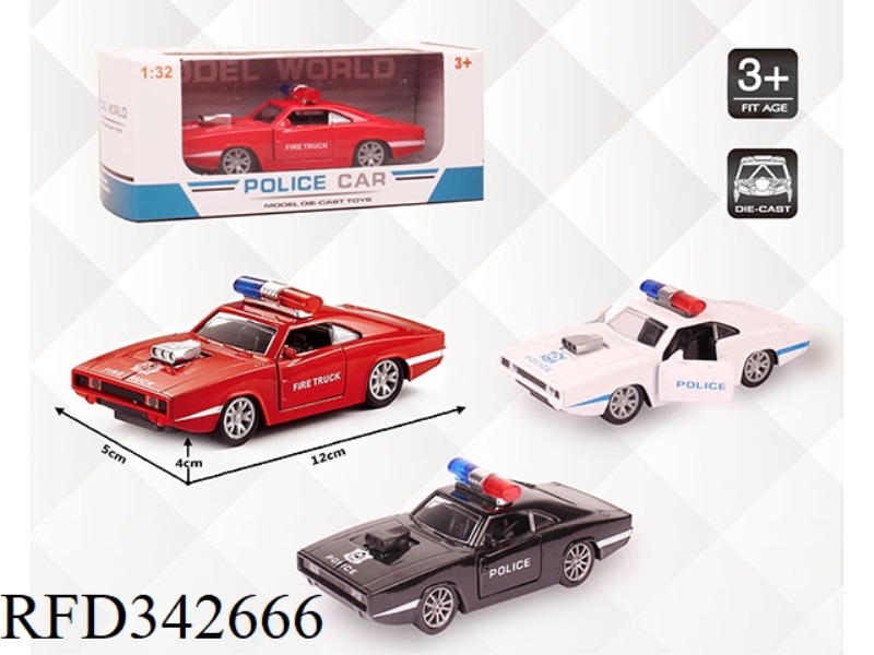 1:32 SIMULATION DODGE B POLICE CAR, PULL BACK ALLOY CAR WITH TWO DOORS