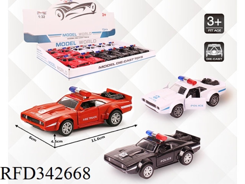 1:32 SIMULATION DODGE A POLICE CAR, PULL BACK ALLOY CAR WITH TWO DOORS 12PCS