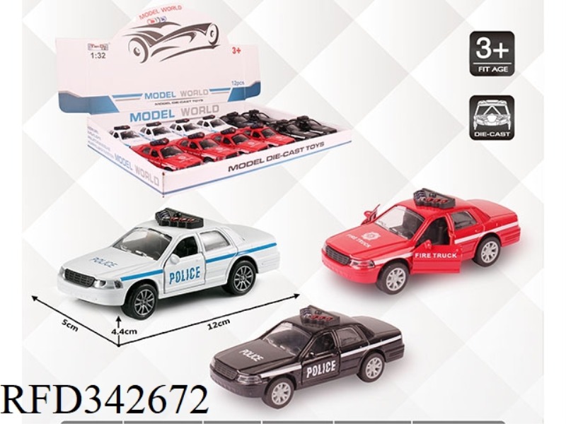1:32 SIMULATED FORD POLICE CAR, PULL BACK ALLOY CAR, TWO DOORS 12PCS