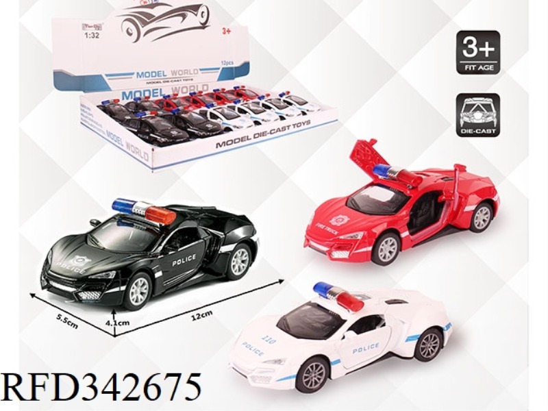 1:32 SIMULATION LYCAN POLICE CAR, PULL BACK ALLOY CAR WITH TWO DOORS 12PCS