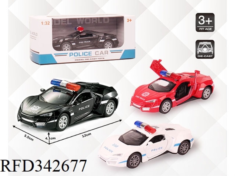 1:32 SIMULATED LYCAN POLICE CAR, PULL BACK ALLOY CAR WITH TWO DOORS